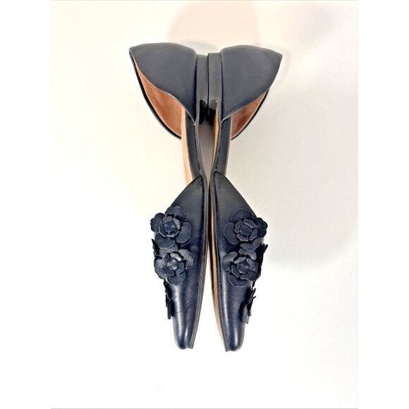 J Jill Elegant Black Leather Flats Dorsay Floral Pointed Toe Paris Chic Size 9 - Picture 7 of 11